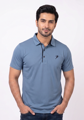 Steel Blue Striped Polo