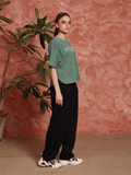 Acid Wash Women Crop Top Green