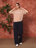 Acid Wash Women Crop Top Camel