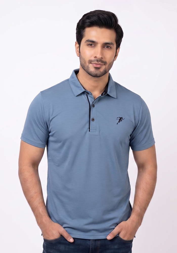 Steel Blue Striped Polo