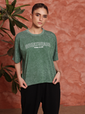 Acid Wash Women Crop Top Green