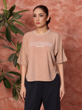 Acid Wash Women Crop Top Camel