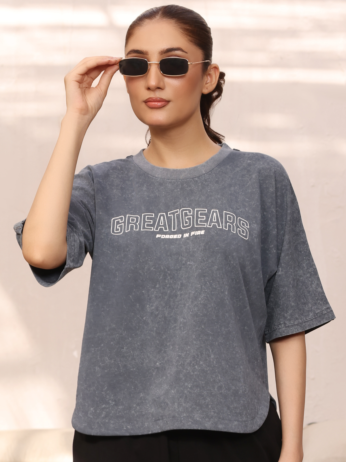 Acid Wash Women Crop Top Asphalt