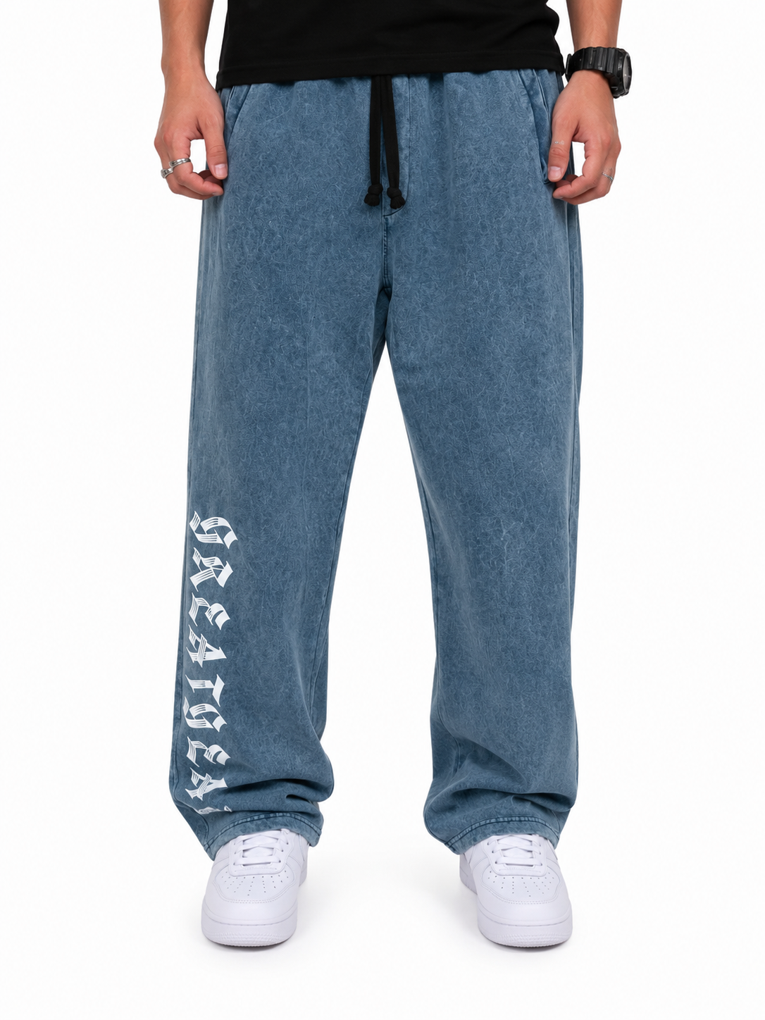 Stone-Washed Gothic Sweatpants Faded Navy