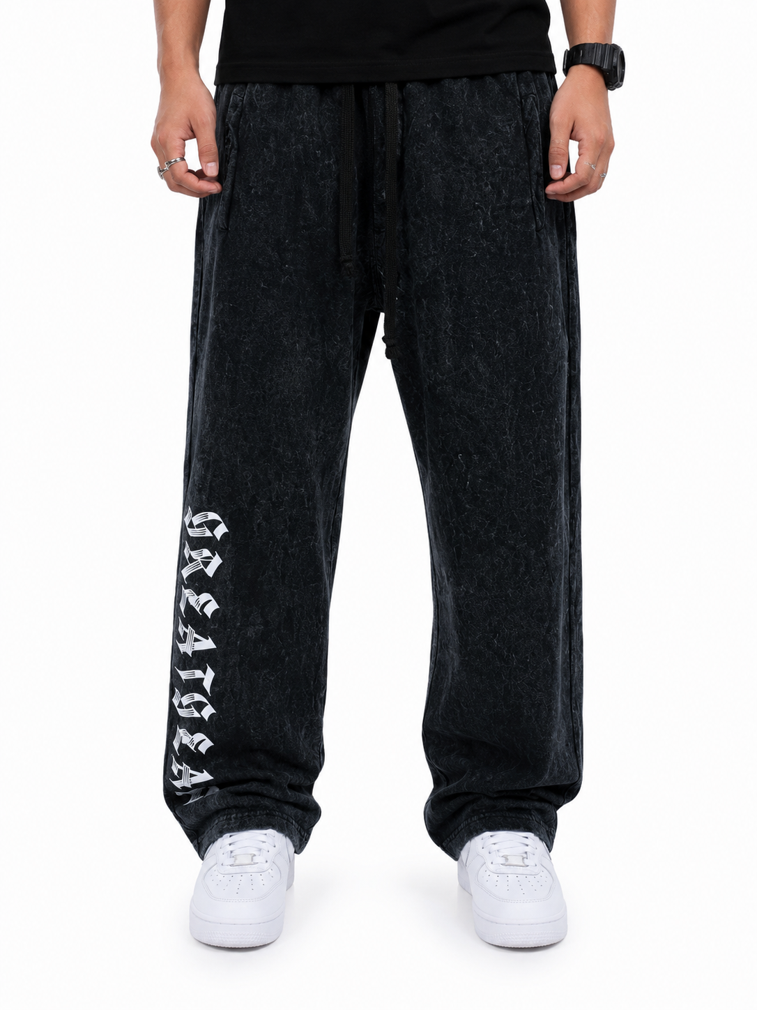 Stone-Washed Gothic Sweatpants Faded Black